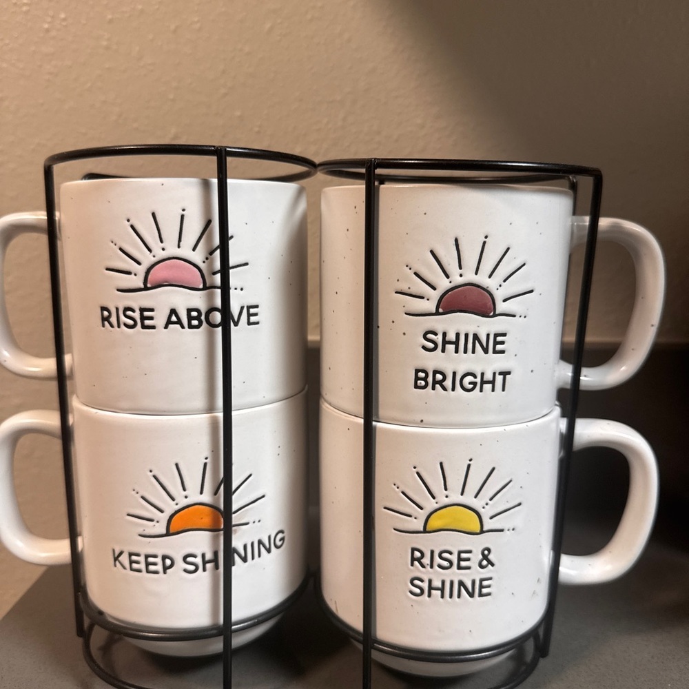 Sunrise Ceramic Mug Set with Stand